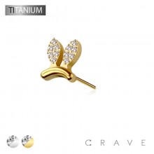 IMPLANT GRADE TITANIUM THREADLESS PUSH IN BUNNY RABBIT EAR CZ TOP PART